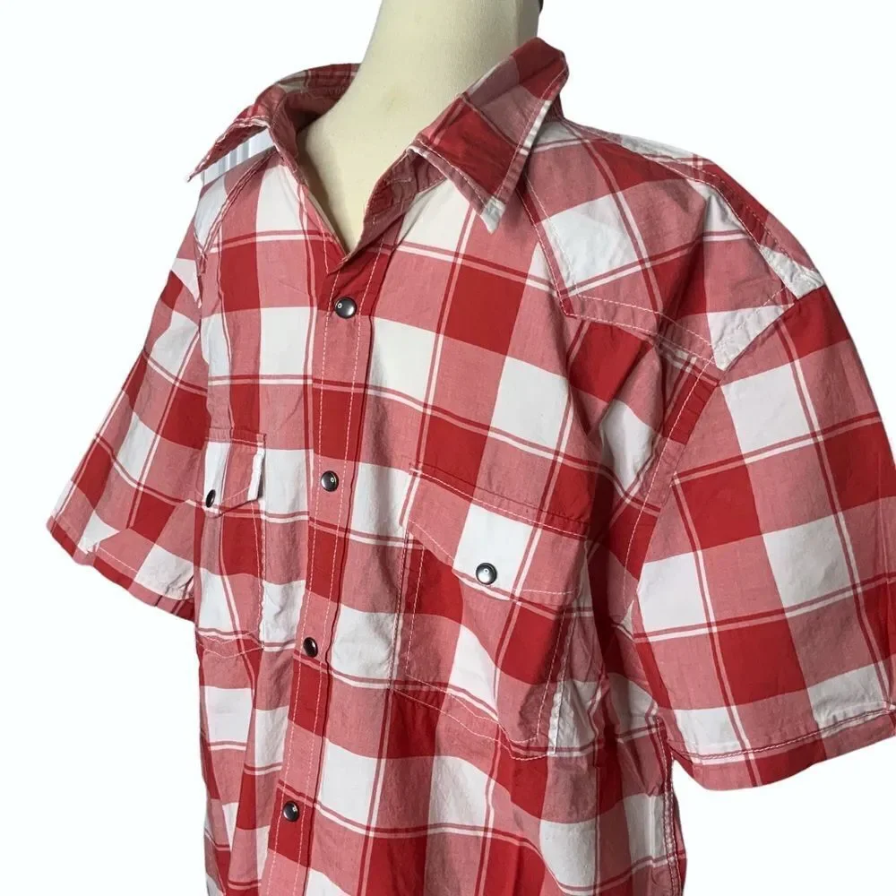 EXPRESS Men’s Size XL Cotton Fitted Plaid Snap Front Shirt Red And White Check - Picture 4 of 9